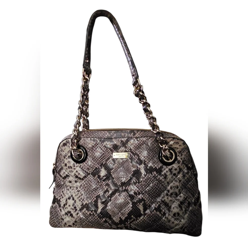Kate Spade New York Snakeskin Print Shoulder Bag Chain Strap Neutral Python Look
